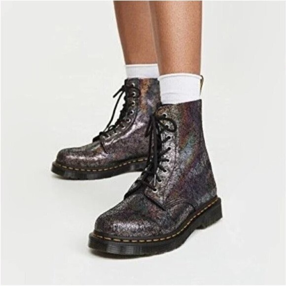 RARE Dr. Martens 1460 Pascal Metallic Iridescent Crackle Gunmetal Combat Boots - Picture 1 of 10